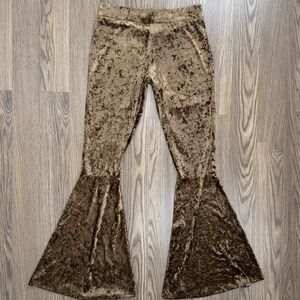 Rock & Roll Cowgirl Pants Womens L Gold Velour Bell Bottoms Hippie Western Retro